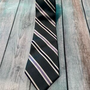 Express Elegant Black with Purples and  Silvers Striped Men's Tie